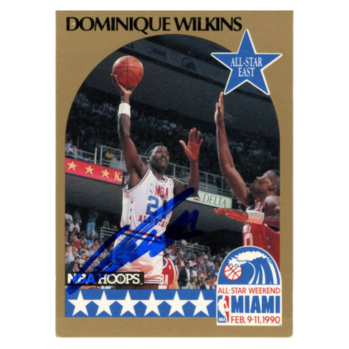 Dominique Wilkins Signed 1990 NBA Hoops #12 Trading Card – Beckett Authenticated-Powers Sports Memorabilia