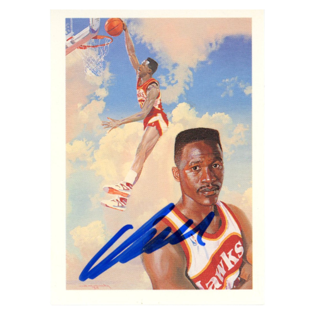Dominique Wilkins 1990 NBA Hoops #355 Trading Signed Card-Powers Sports Memorabilia