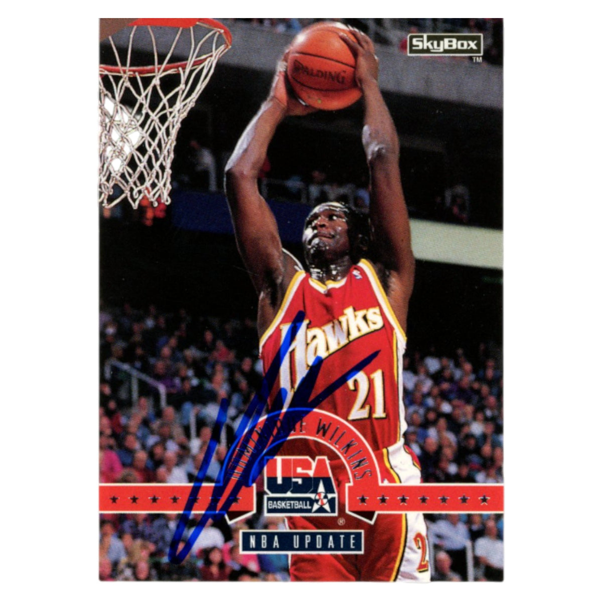 Dominique Wilkins 1994 SkyBox #34 Trading Signed Card-Powers Sports Memorabilia