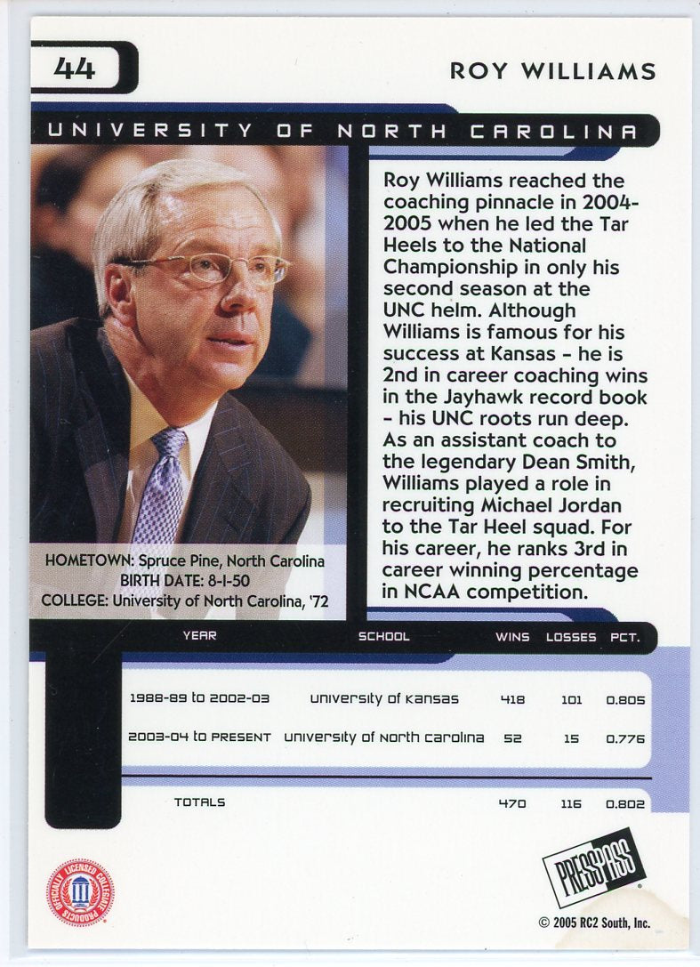 2005 Press Pass Roy Williams North Carolina Card Signed Sticker Auto Slightly Damaged-Powers Sports Memorabilia