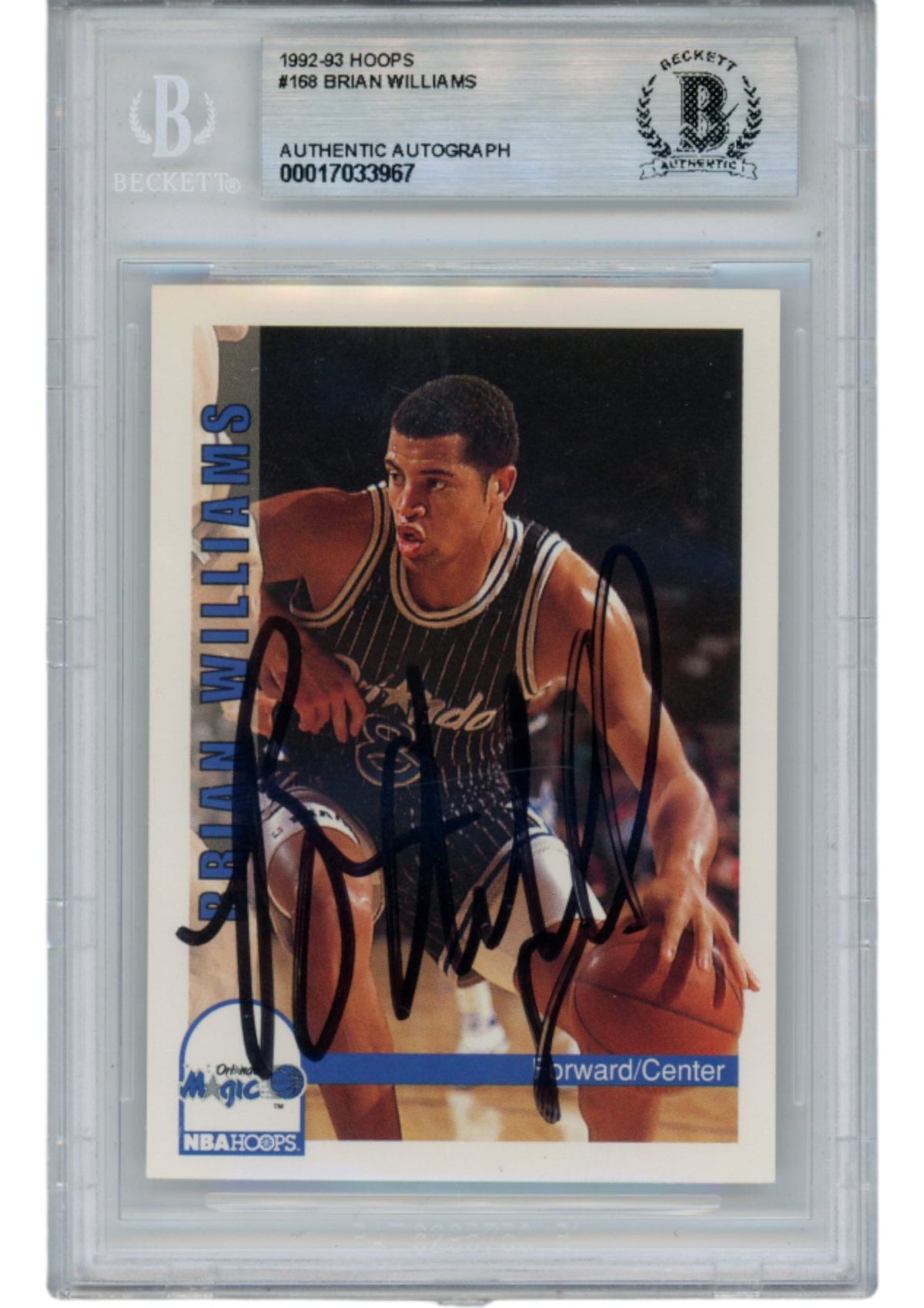 Brian Williams Orlando Magic Signed Card - 92-93 Hoops #168 Slabbed Beckett Beckett-Powers Sports Memorabilia