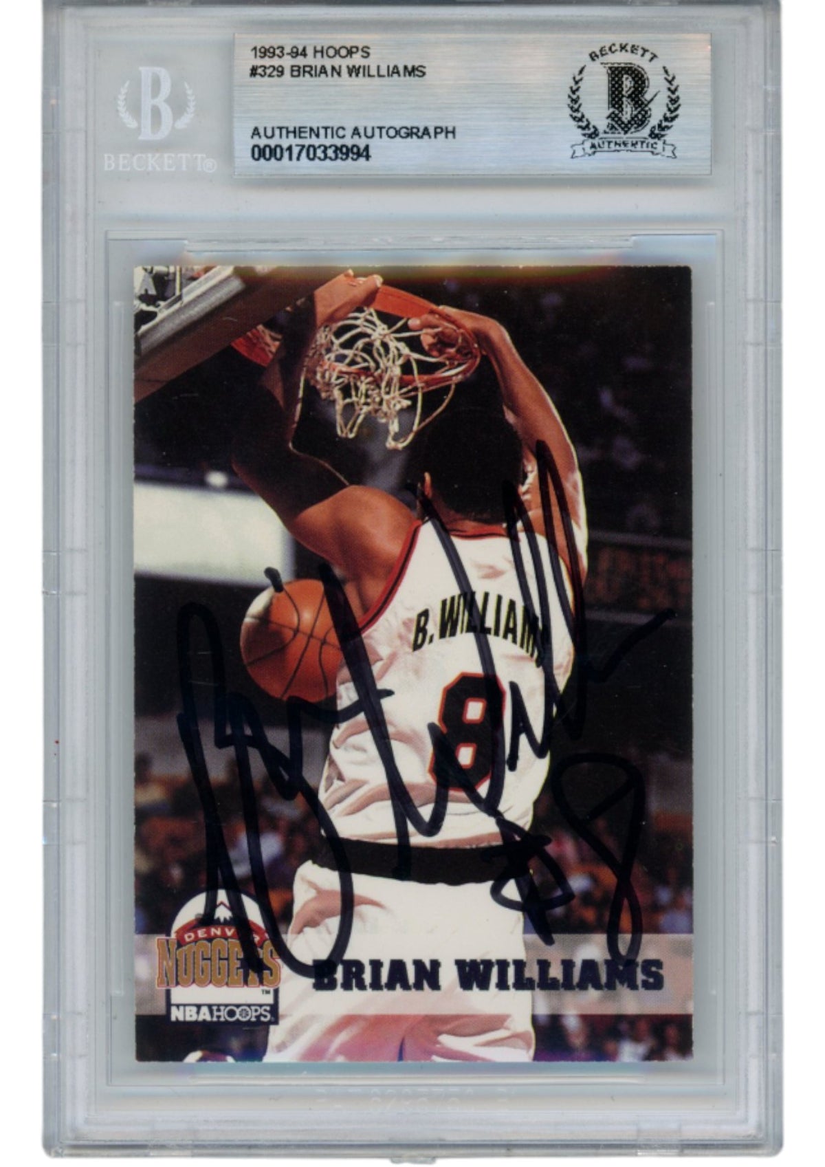 Brian Williams Orlando Magic Signed Card - 93-94 Hoops #329 Slabbed Beckett Beckett-Powers Sports Memorabilia