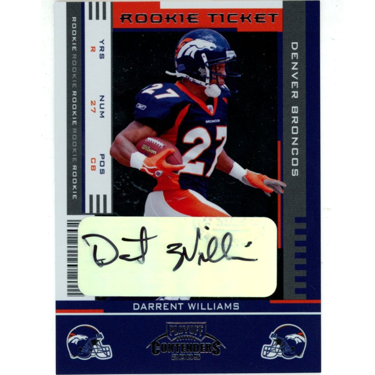 Darrent Williams Denver Broncos Signed Card - Donruss Playoff #184-Powers Sports Memorabilia