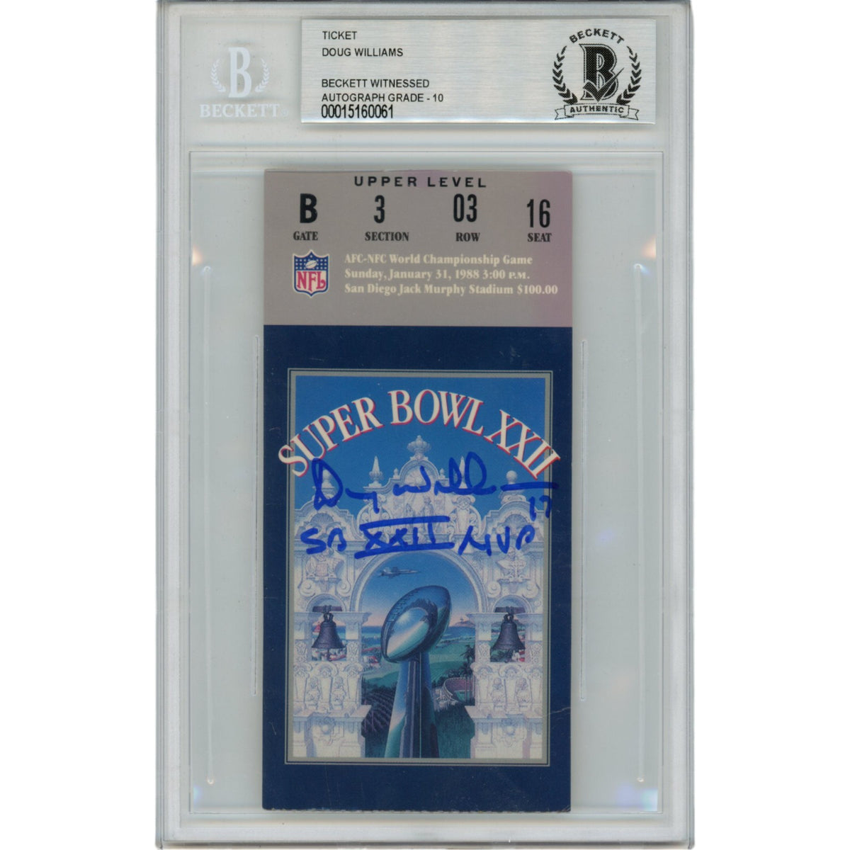 Doug Williams Washington Redskins Signed Card - SB XXII Ticket Stub Beckett Beckett-Powers Sports Memorabilia
