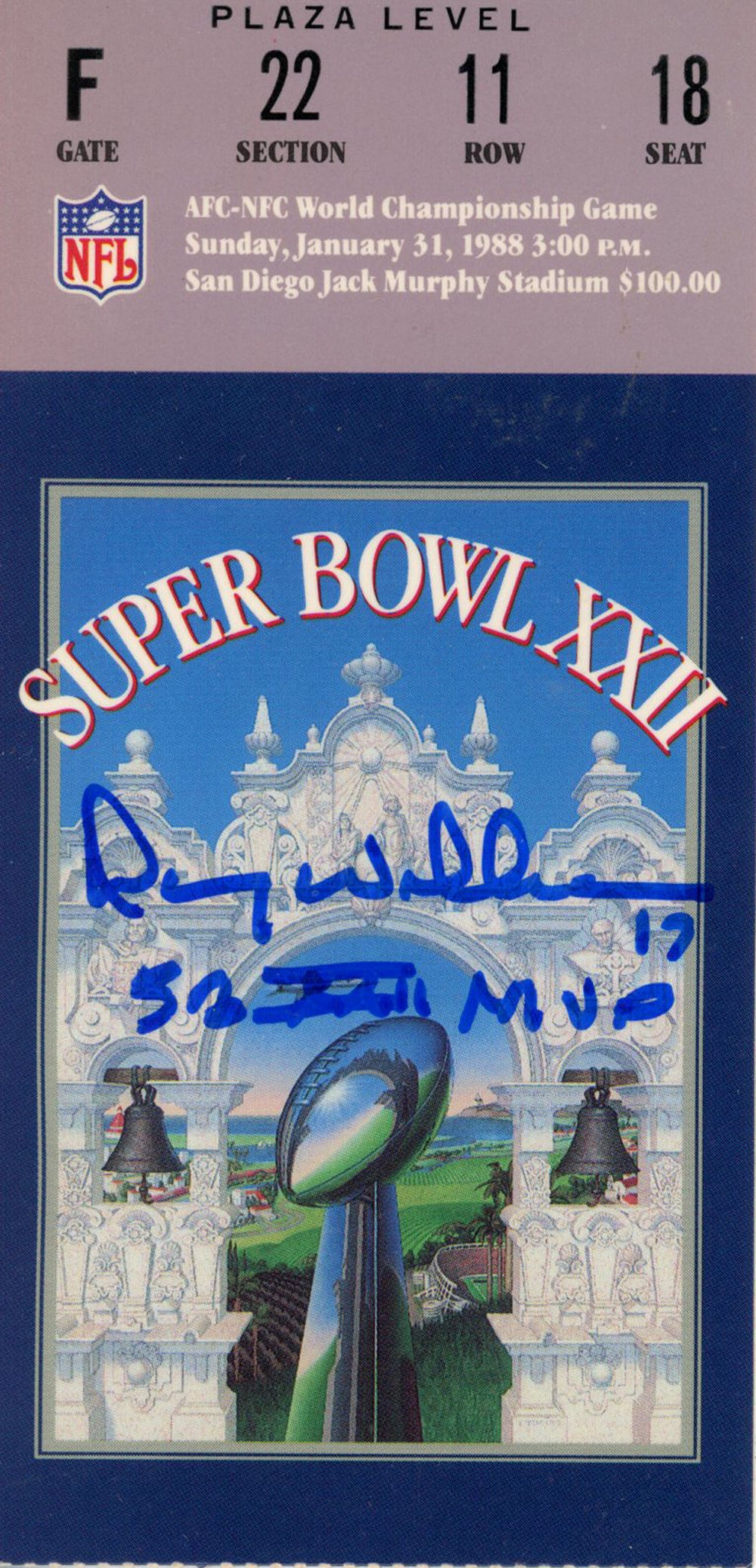 Doug Williams Washington Redskins Signed Card - Super Bowl XXII Ticket SB MVP JSA Beckett-Powers Sports Memorabilia