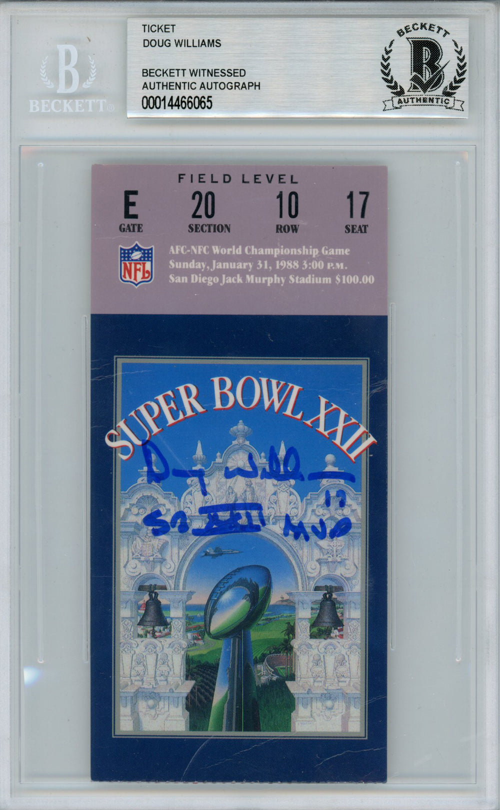 Doug Williams Washington Redskins Signed Card - Super Bowl XXII Ticket SB MVP Beckett Slab Beckett-Powers Sports Memorabilia