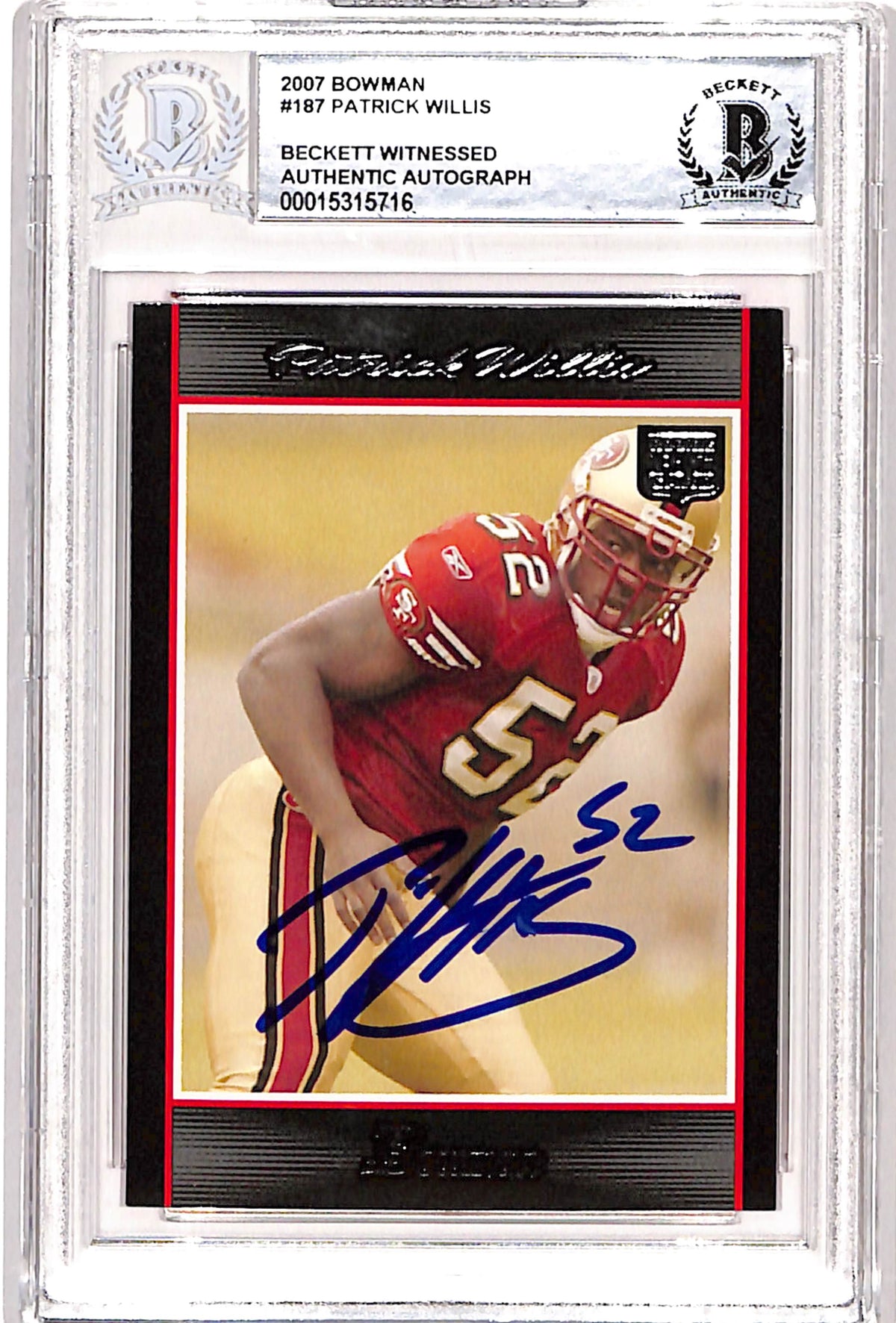 Patrick Willis 2007 Bowman #187 Signed Card – Beckett Authenticated-Powers Sports Memorabilia