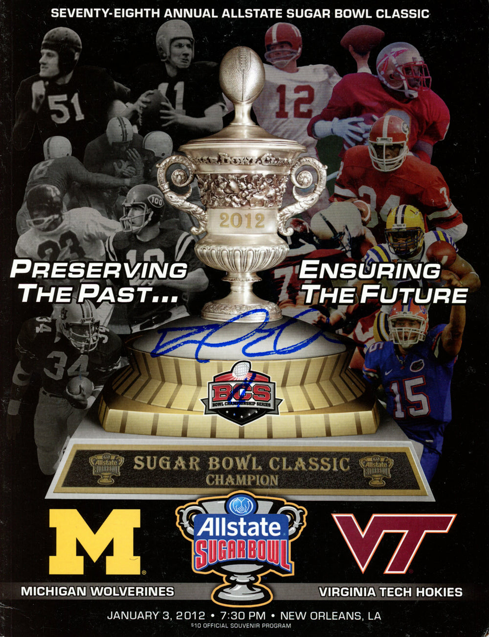 David Wilson Virginia Tech Hokies Signed Mini Helmet - 2012 Sugar Bowl Program Beckett Beckett-Powers Sports Memorabilia