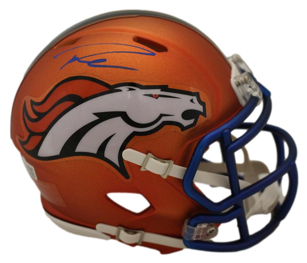 Russell Wilson Denver Broncos Blaze Signed Mini Helmet FAN-Powers Sports Memorabilia