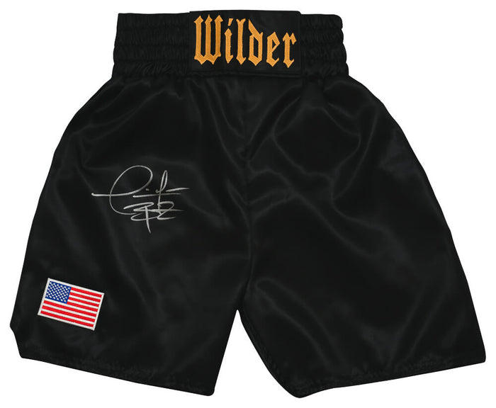 Deontay Wilder Autographed Black Custom Boxing Trunks Beckett-Powers Sports Memorabilia