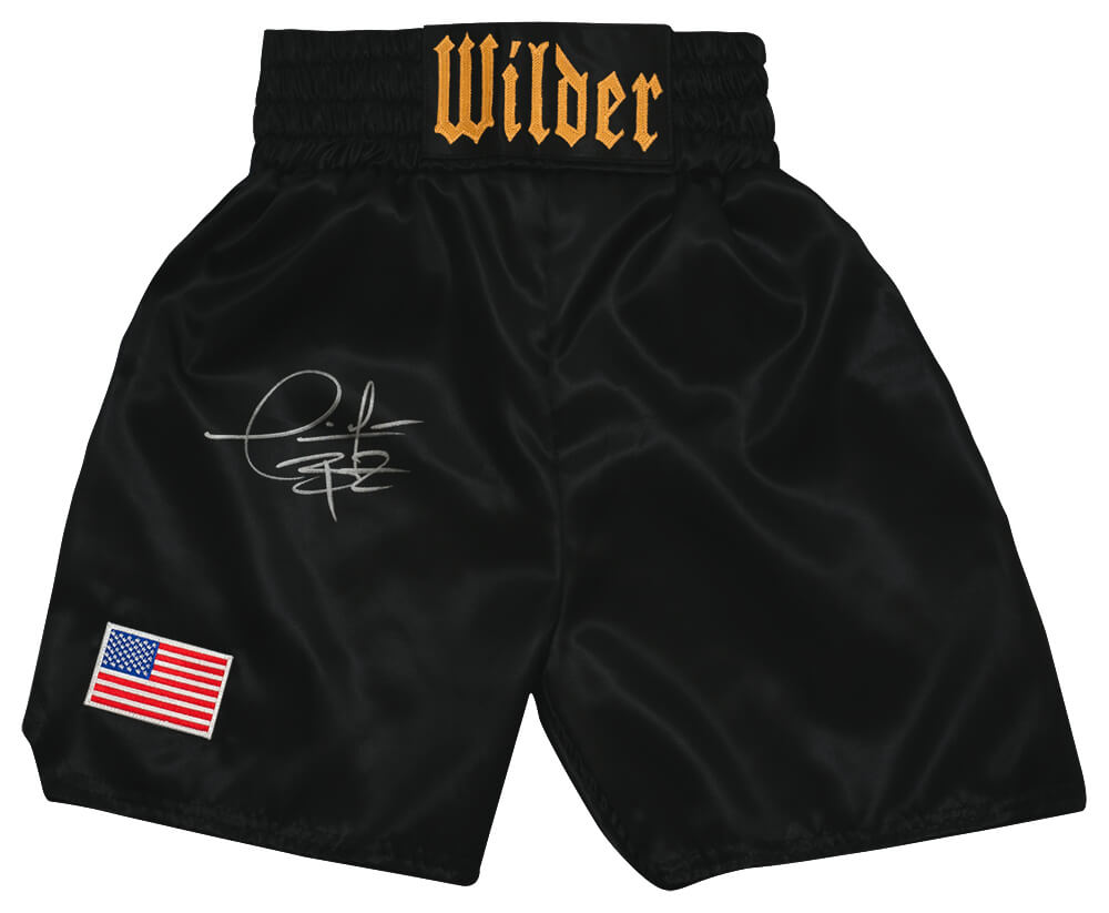Deontay Wilder Autographed Black Custom Boxing Trunks Beckett-Powers Sports Memorabilia