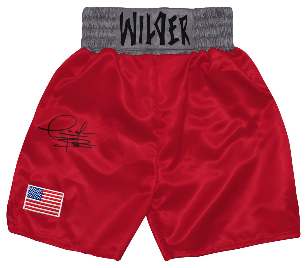 Deontay Wilder Autographed Red Custom Boxing Trunks Beckett