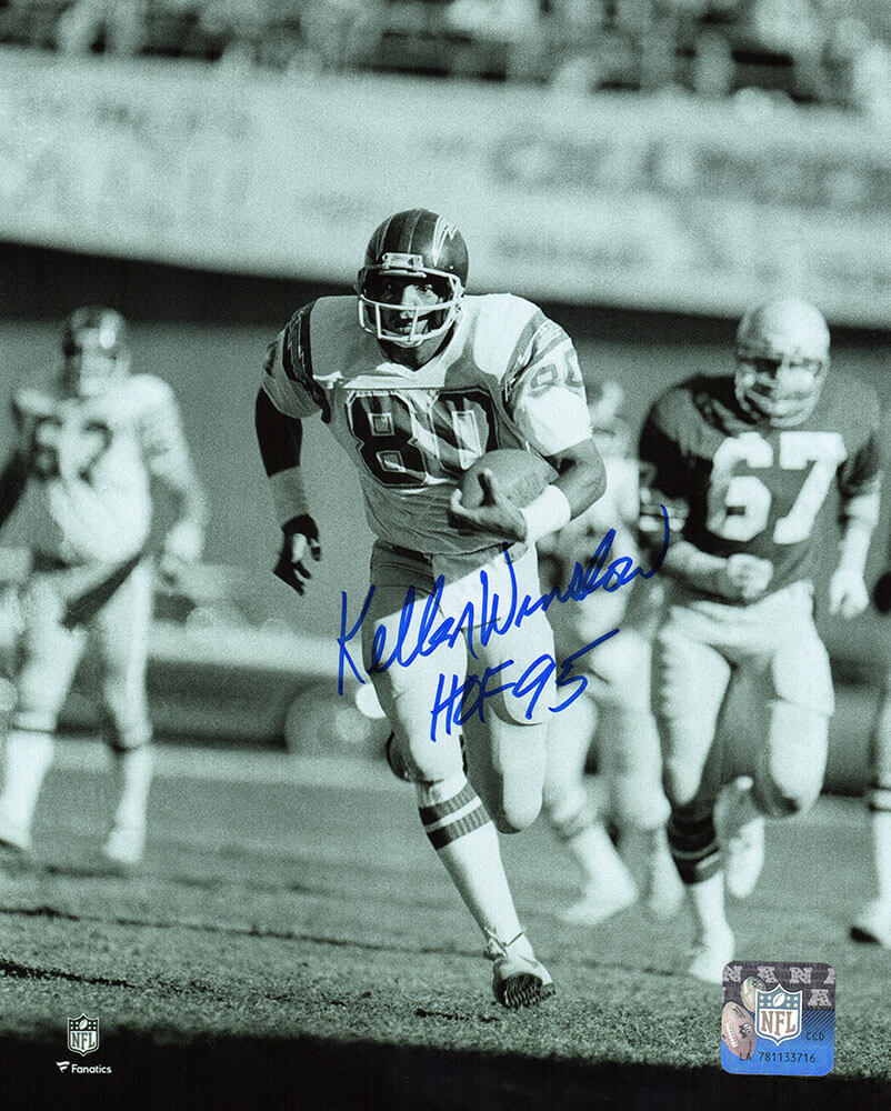 Kellen Winslow Autographed Chargers Action B&W 8x10 Photo with HOF'95-Powers Sports Memorabilia