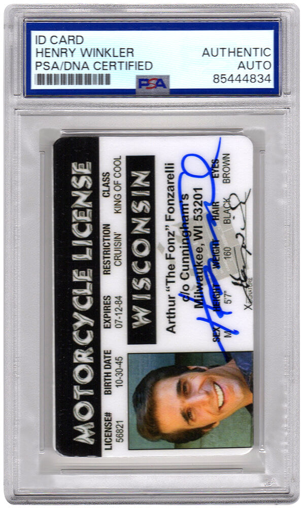 Henry Winkler Autographed Happy Days Arthur 'The Fonz' Fonzarelli Wisconsin Motorcycle License - (PSA Encapsulated)-Powers Sports Memorabilia