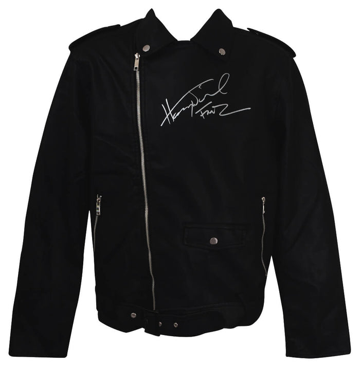 Henry Winkler Autographed WULFUL Men's Faux Bomber Leather Motorcycle Biker Jacket with Fonz-Powers Sports Memorabilia