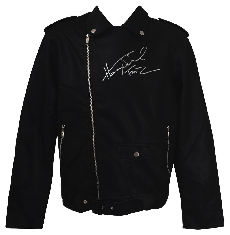 Henry Winkler Autographed WULFUL Men's Faux Bomber Leather Motorcycle Biker Jacket with Fonz-Powers Sports Memorabilia