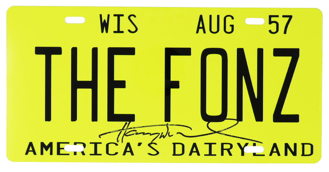Henry Winkler Autographed The Fonz Wisconsin Yellow License Plate-Powers Sports Memorabilia