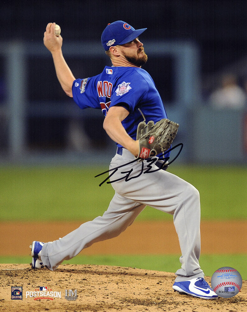 Travis Wood Autographed Chicago Cubs 2016 Postseason Pitching Action 8x10 Photo-Powers Sports Memorabilia
