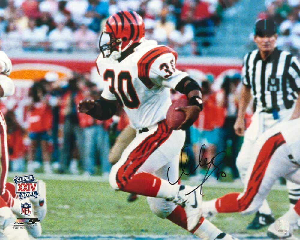 Ickey Woods Autographed Cincinnati Bengals Super Bowl XXIV Action 16x20 Photo-Powers Sports Memorabilia