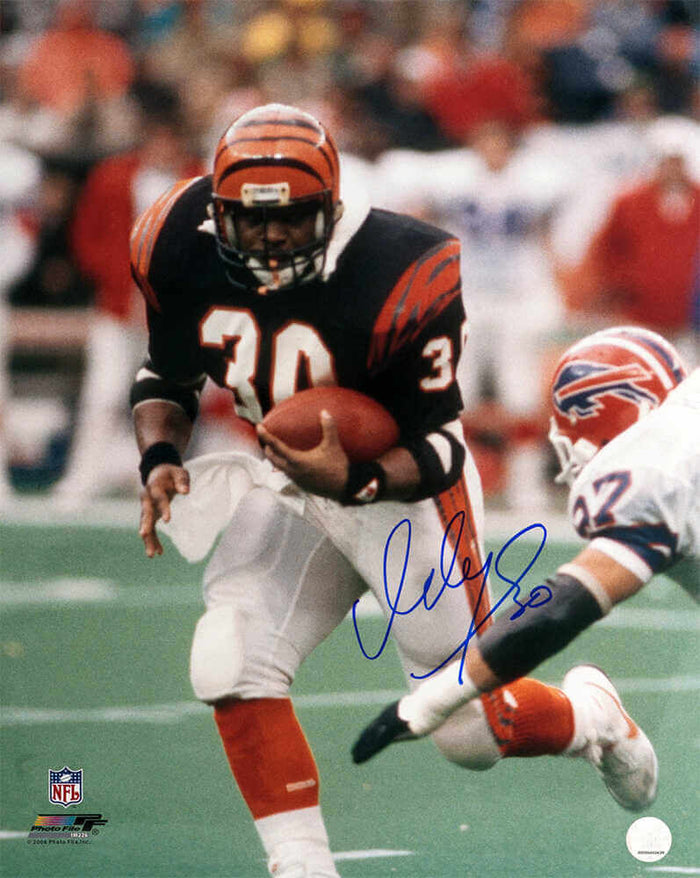 Ickey Woods Autographed Cincinnati Bengals Black Jersey Action 16x20 Photo-Powers Sports Memorabilia