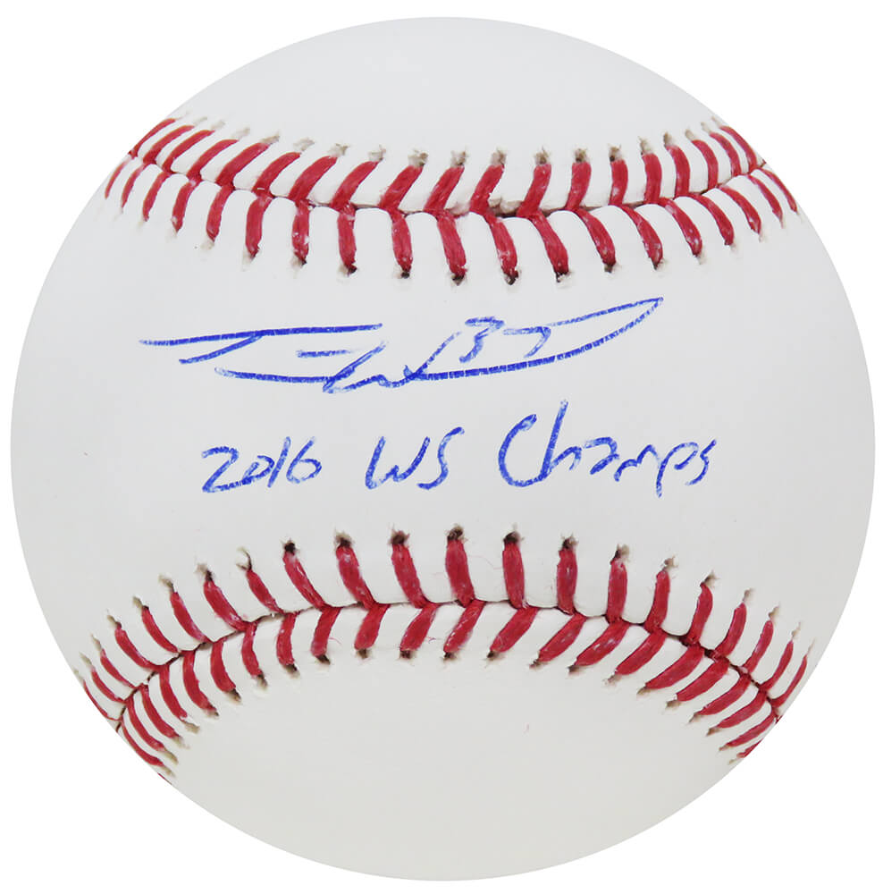 Travis Wood Autographed Rawlings Official MLB Baseball with 2016 WS Champs-Powers Sports Memorabilia