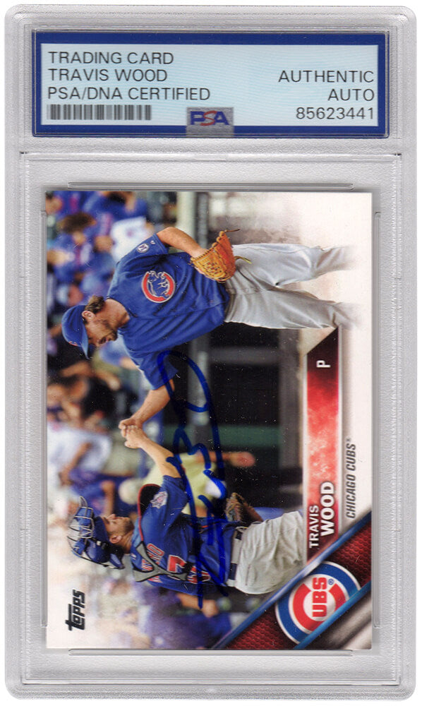 Travis Wood Autographed Cubs 2016 Topps Baseball Trading Card #507A - (PSA Encapsulated)-Powers Sports Memorabilia