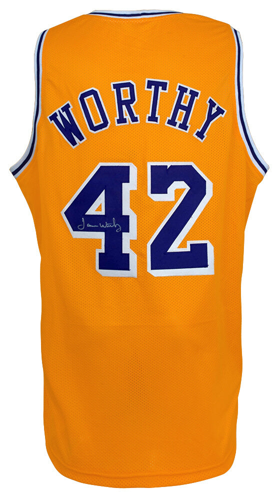 James Worthy Autographed Gold Custom Basketball Jersey-Powers Sports Memorabilia