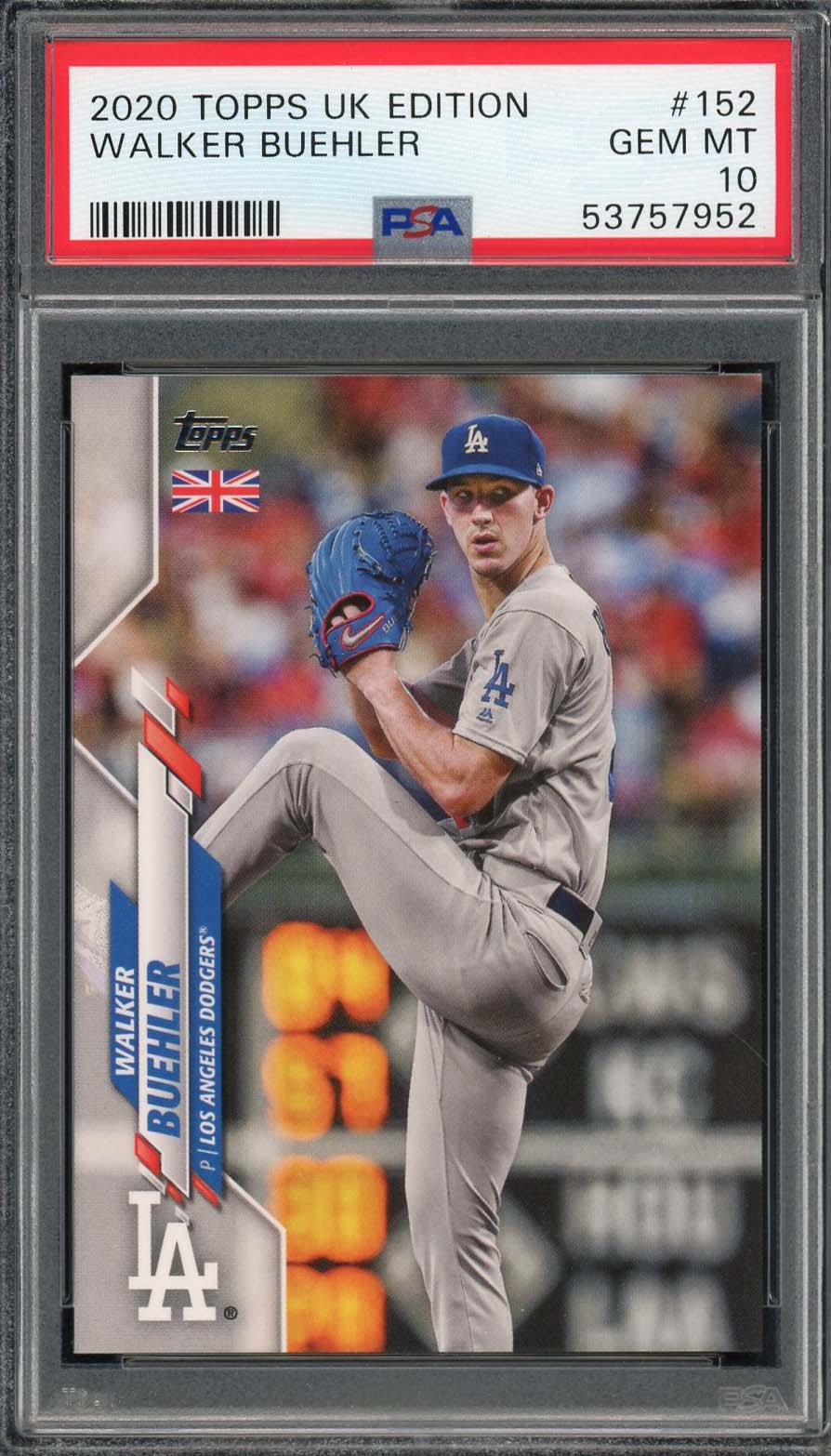 Walker Buehler 2020 Topps UK Edition Baseball Card #152 PSA 10-Powers Sports Memorabilia