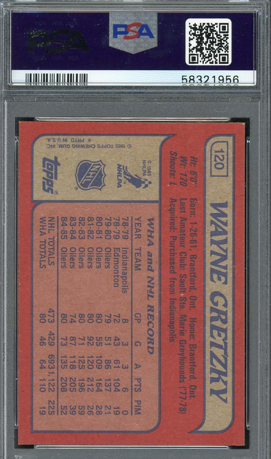 Wayne Gretzky 1985 Topps Hockey Card #120 Graded PSA 8-Powers Sports Memorabilia