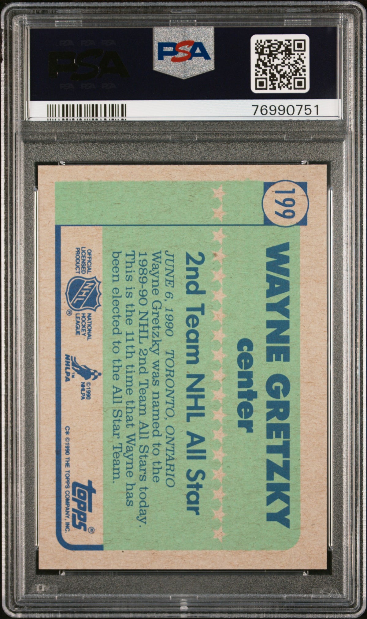 Wayne Gretzky 1990 Topps Hockey Card #199 Graded PSA 10-Powers Sports Memorabilia