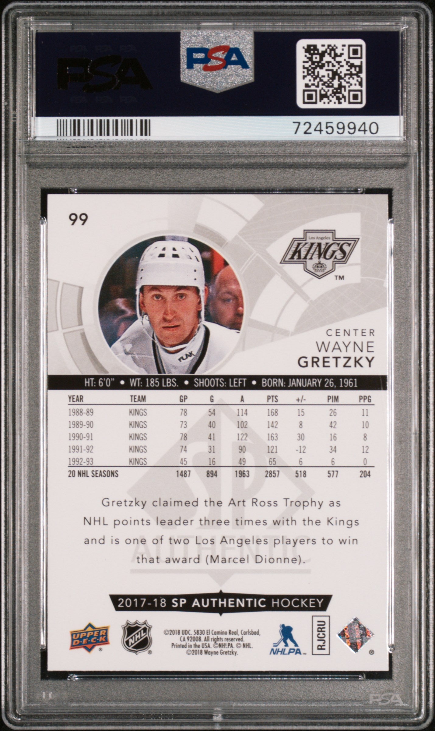 Wayne Gretzky 2017 Upper Deck SP Authentic Hockey Card #99 Graded PSA 10-Powers Sports Memorabilia