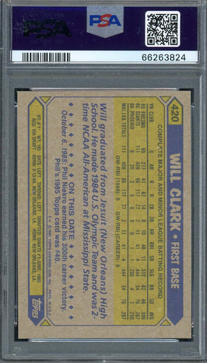 Will Clark 1987 Topps Baseball Rookie Card RC #420 Graded PSA 10-Powers Sports Memorabilia