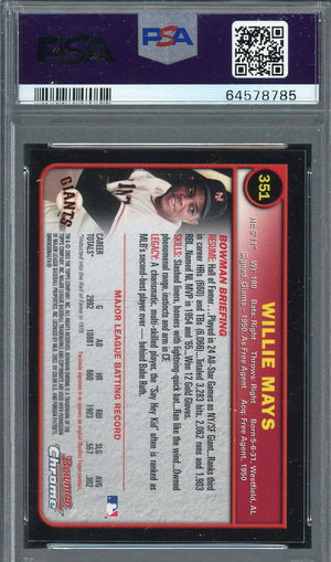 Willie Mays 2003 Bowman Chrome Baseball Card #351 Graded PSA 10-Powers Sports Memorabilia