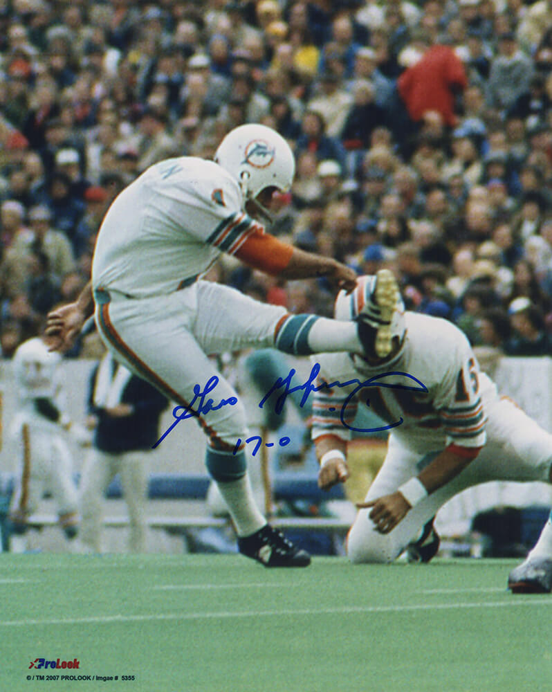 Garo Yepremian Autographed Miami Dolphins Field Goal 8x10 Photo with 17-0-Powers Sports Memorabilia