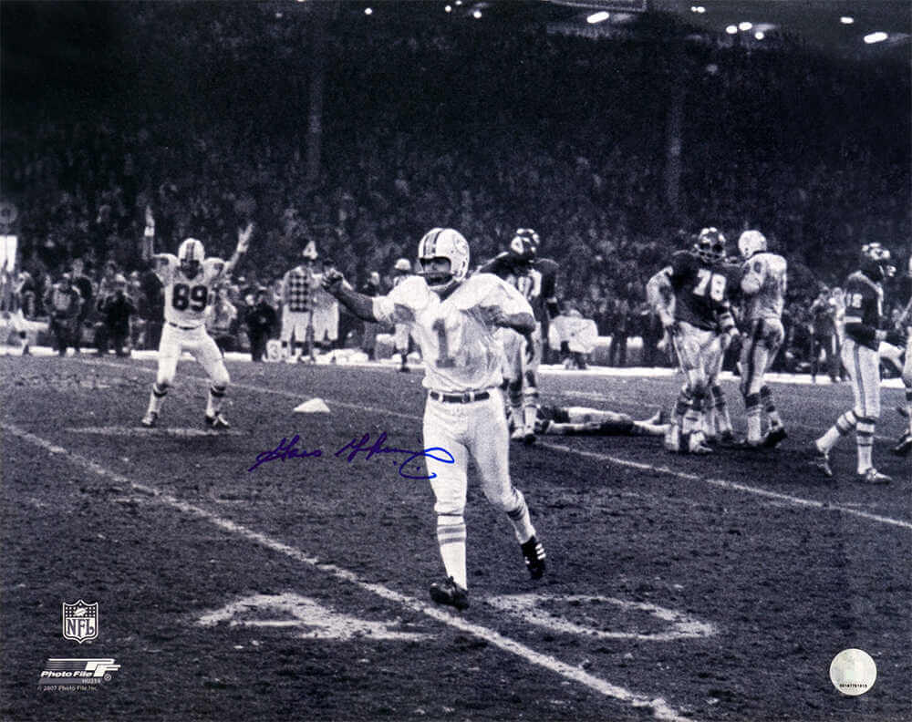 Garo Yepremian Autographed Miami Dolphins B&W Arms Raised Celebration 16x20 Photo-Powers Sports Memorabilia