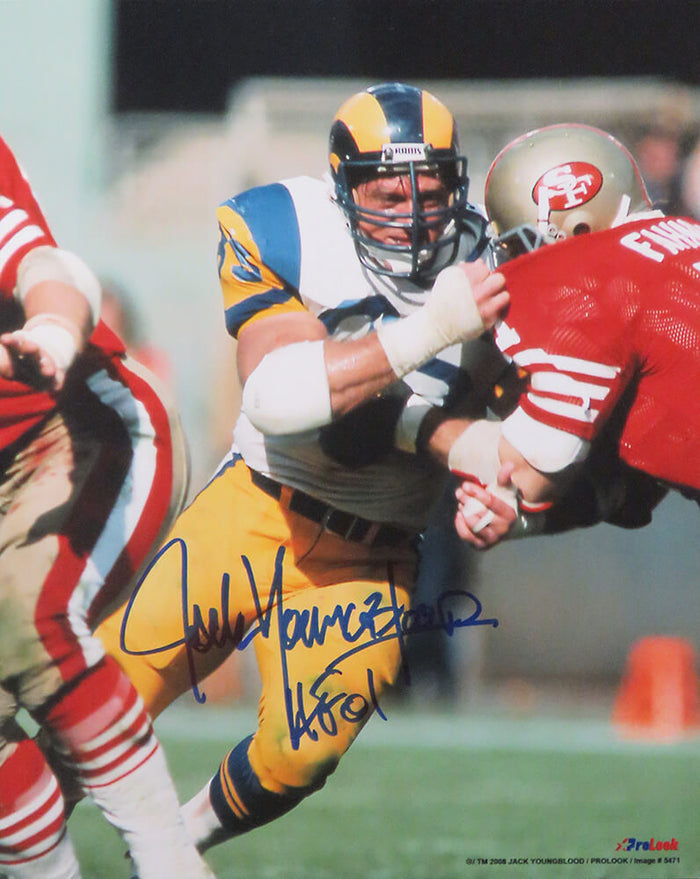 Jack Youngblood Autographed Los Angeles Rams Action vs 49ers 8x10 Photo with HF'01-Powers Sports Memorabilia