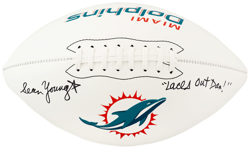 Sean Young Autographed Miami Dolphins Franklin White Logo Football with Laces Out, Dan-Powers Sports Memorabilia