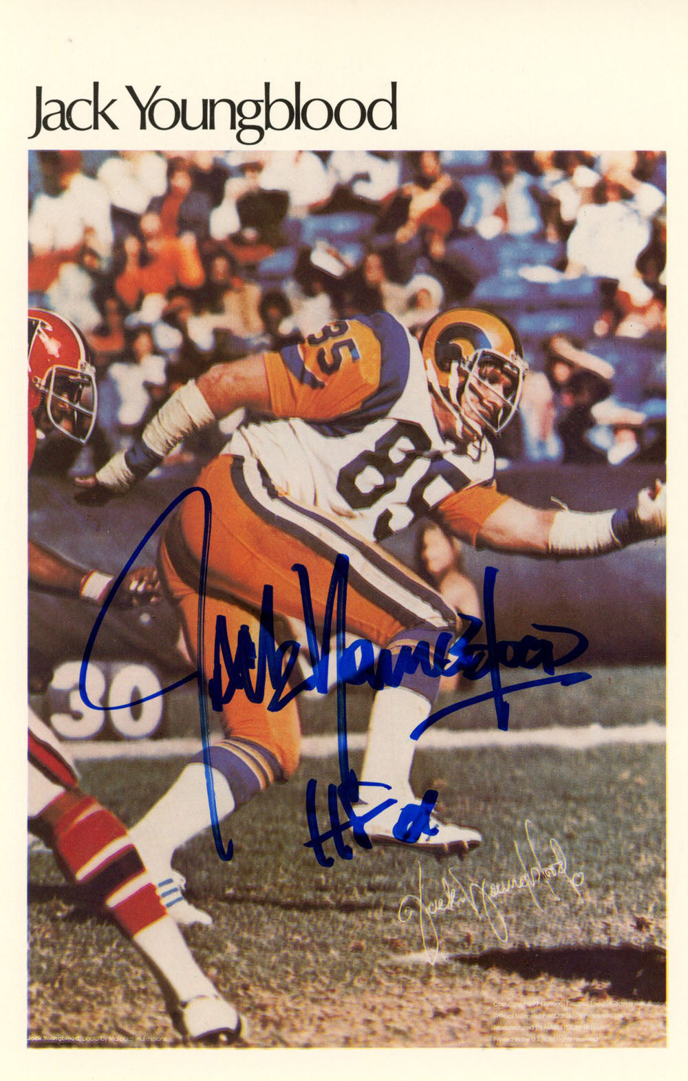Jack Youngblood Los Angeles Rams Mini Signed Poster 45/50 HOF-Powers Sports Memorabilia