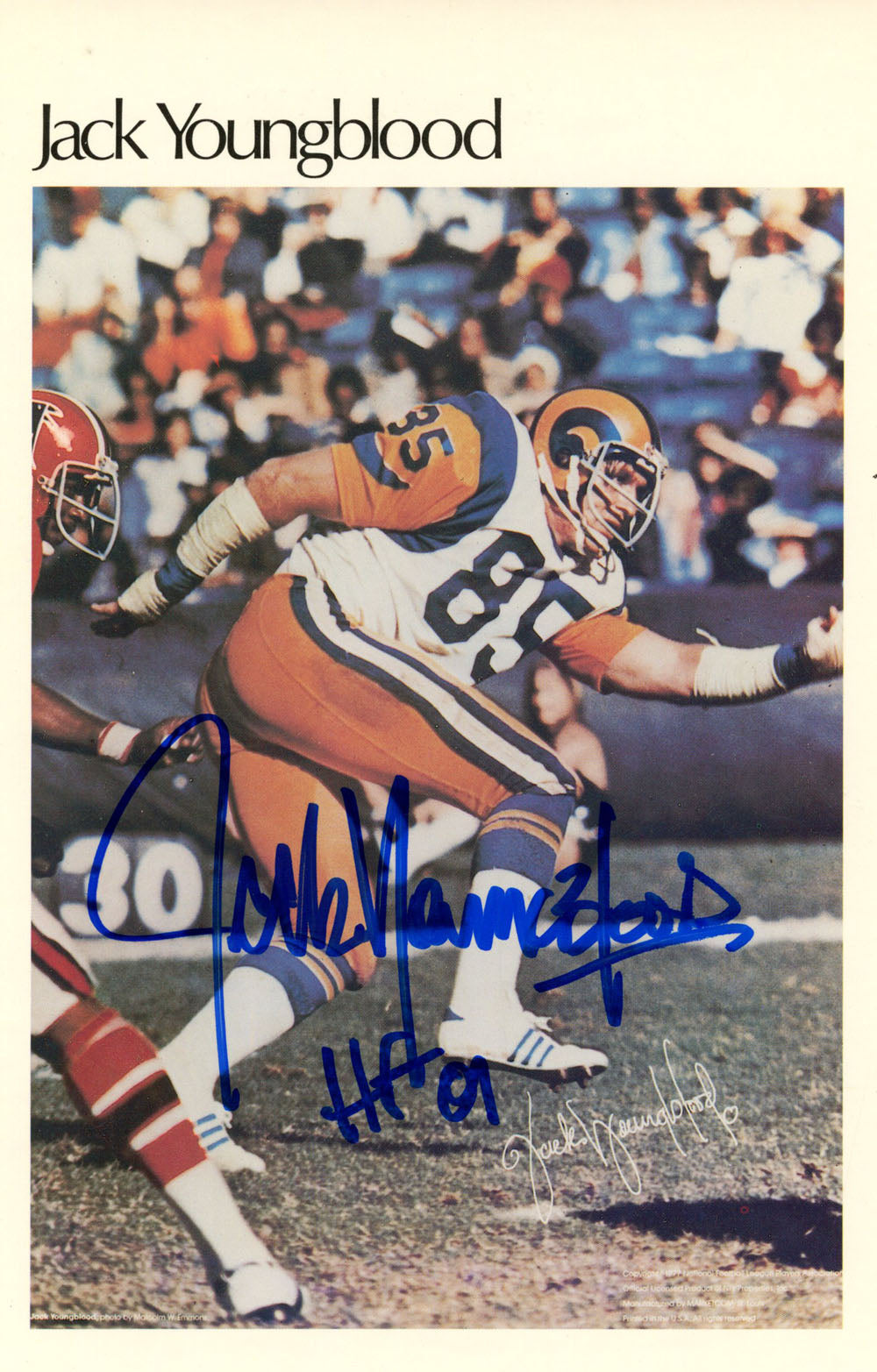 Jack Youngblood Los Angeles Rams Mini Signed Poster 45/50 HOF SKU 46175-Powers Sports Memorabilia
