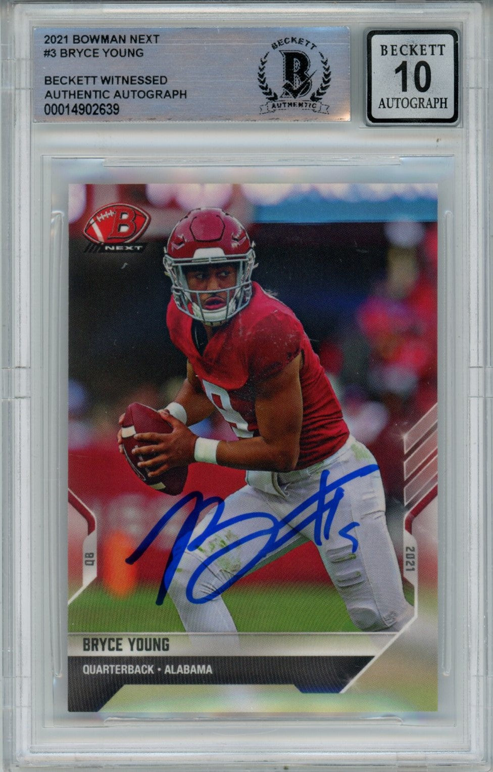 Bryce Young Signed 2021 Bowman #3 Beckett Auto 10 – Beckett Authenticated-Powers Sports Memorabilia