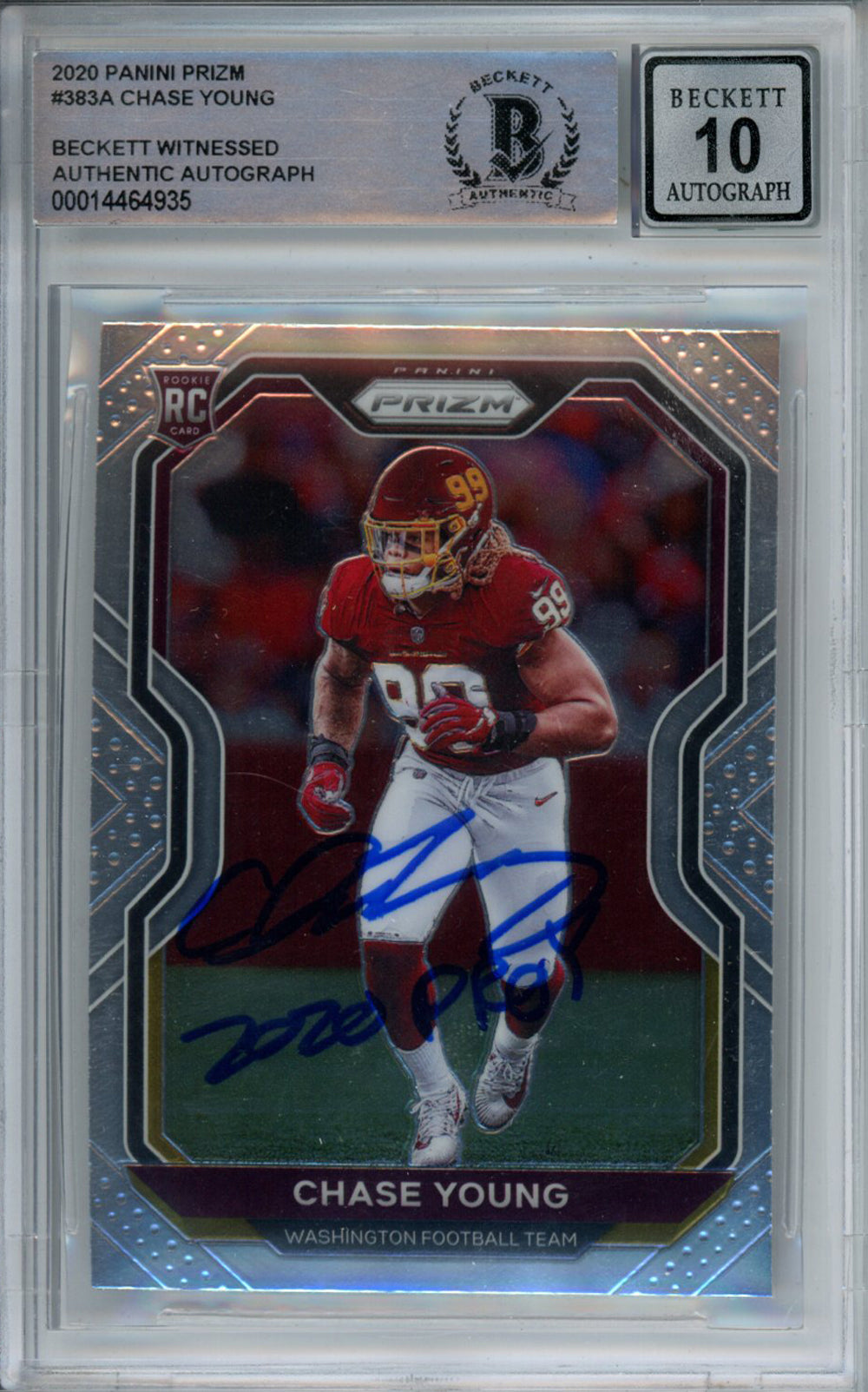 Chase Young Washington Redskins Signed Card - 2020 Panini Prizm #383A Rookie Beckett 10 Slab Beckett-Powers Sports Memorabilia