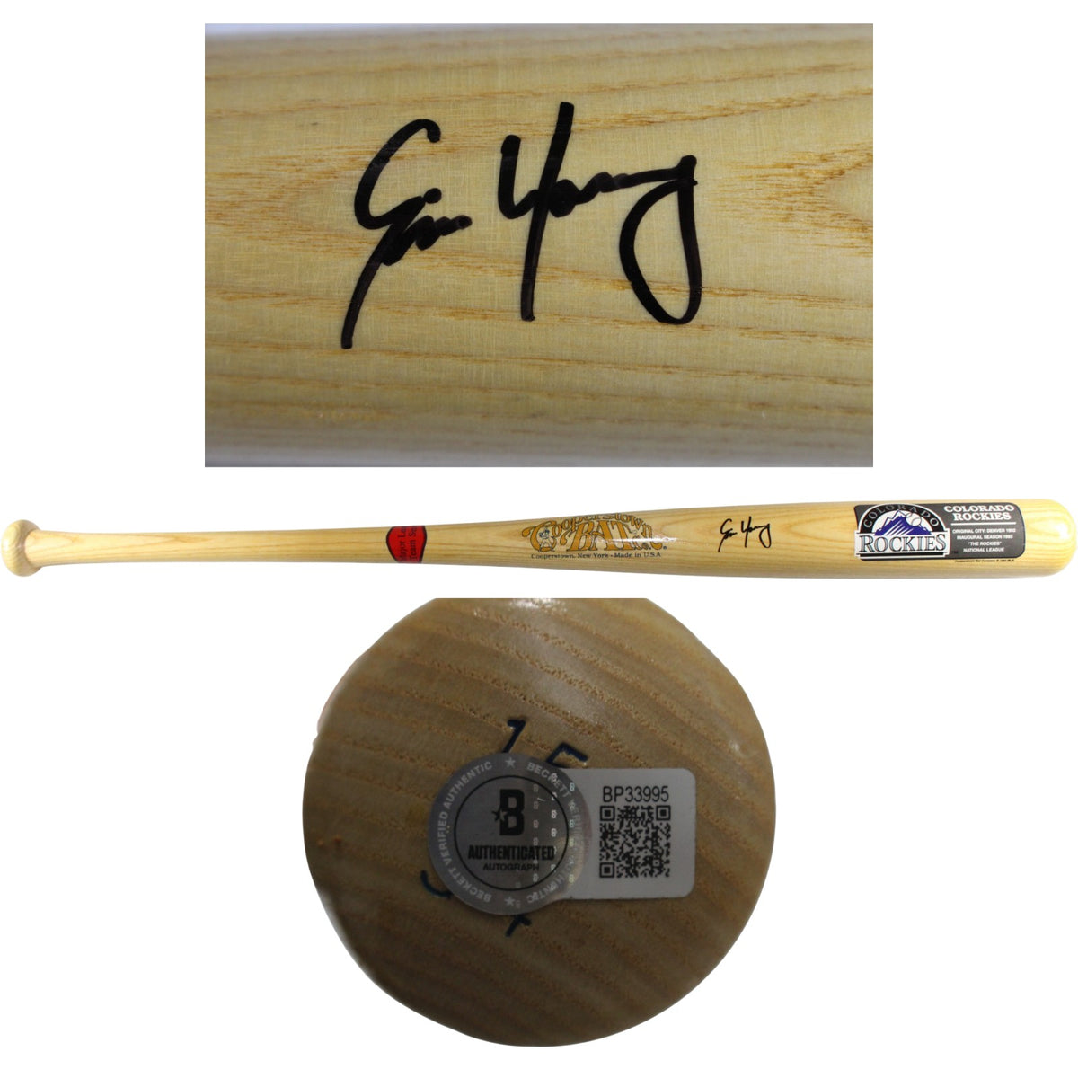 Eric Young Colorado Rockies Signed Baseball - Cooperstown Baseball Bat Beckett Beckett-Powers Sports Memorabilia