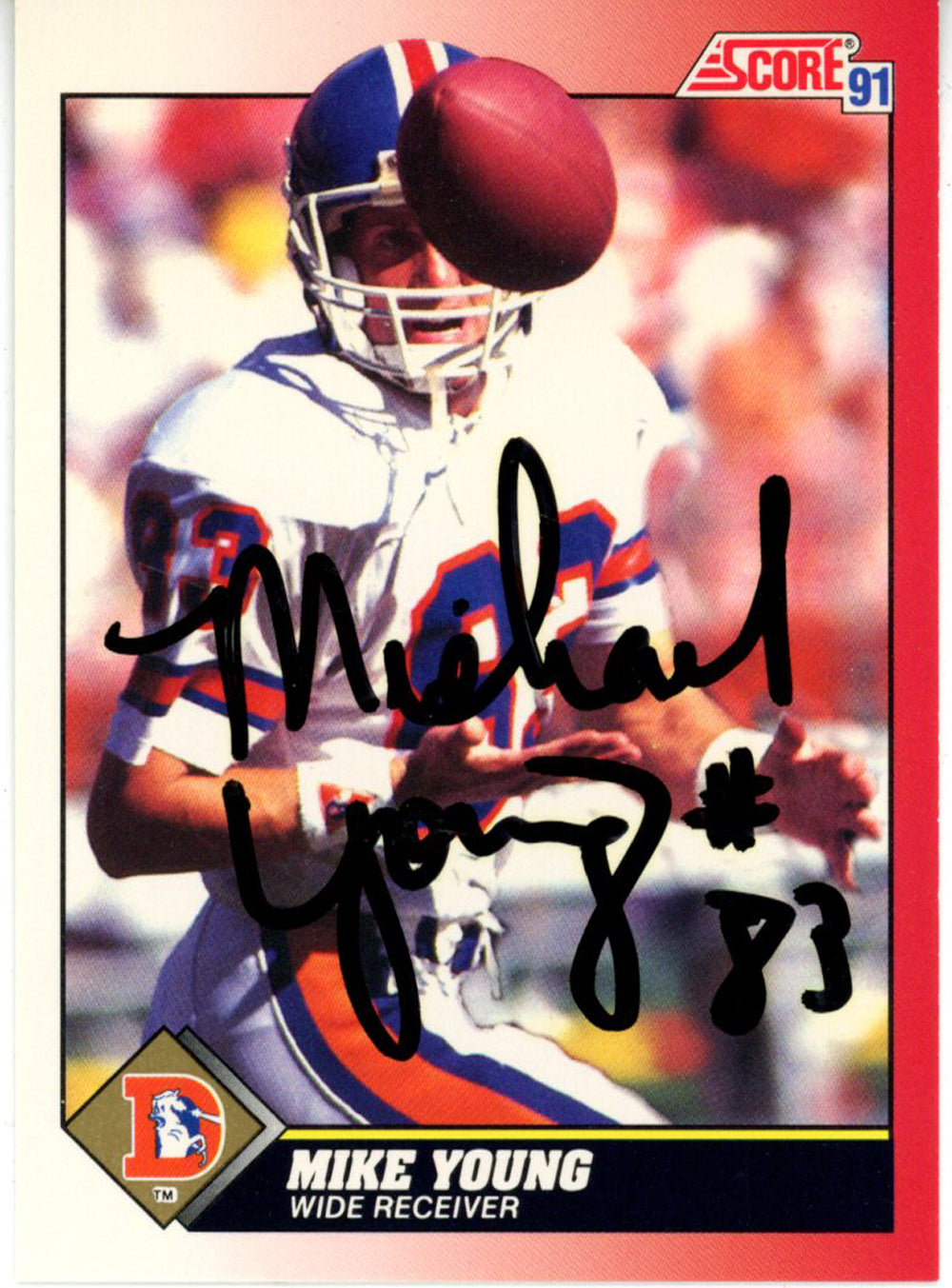 Mike Young Denver Broncos Signed Card - 1991 Score #185 Beckett Beckett-Powers Sports Memorabilia