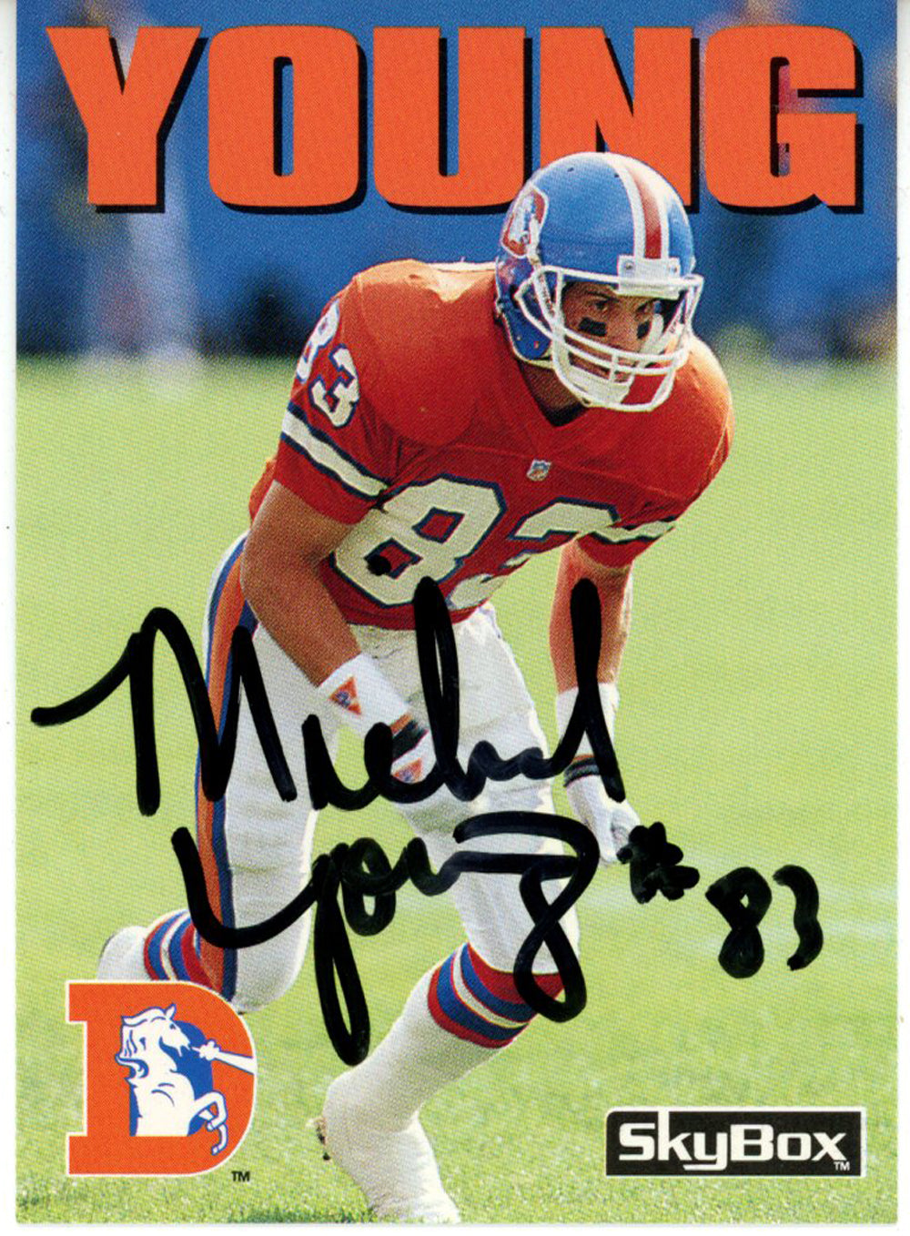 Mike Young Denver Broncos Signed Card - 1992 Skybox #132 Beckett Beckett-Powers Sports Memorabilia