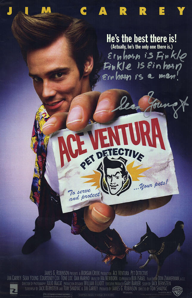 Sean Young Autographed Ace Ventura Pet Detective 11x17 Movie Poster with Einhorn Is Finkle, Finkle Is Einhorn, Einhorn Is A Man-Powers Sports Memorabilia