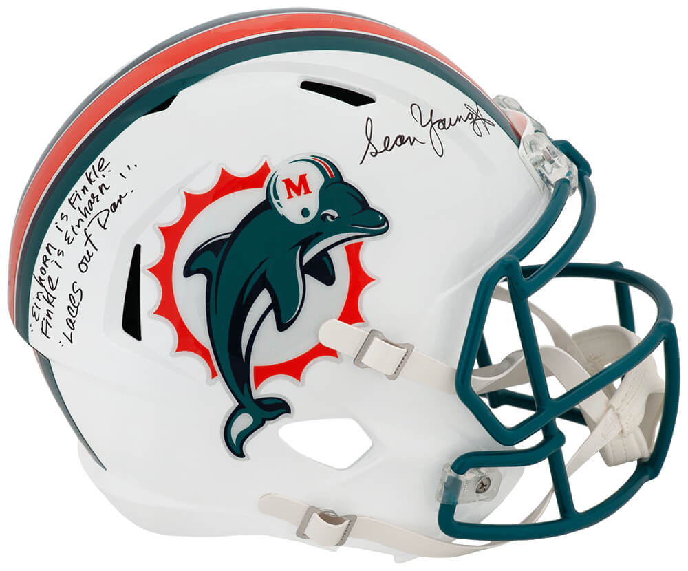 Sean Young Autographed Miami Dolphins Riddell Full Size Speed Replica Helmet with Laces Out, Dan & Quote-Powers Sports Memorabilia