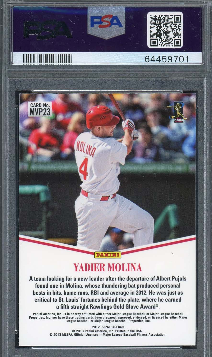 Yadier Molina 2012 Panini Prizm Team MVP Baseball Card #MVP23 Graded PSA 10-Powers Sports Memorabilia