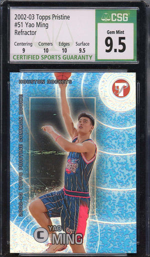 Yao Ming 2002 Topps Pristine Refractor Basketball Rookie Card #51 CSG 9.5 /1899-Powers Sports Memorabilia