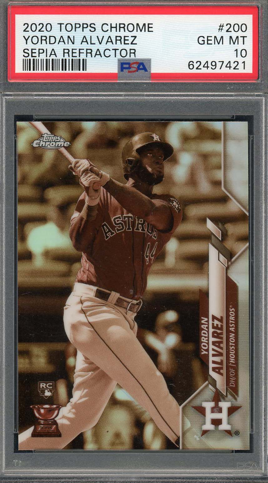 Yordan Alvarez 2020 Topps Chrome Sepia Refractor Rookie Card #200 Graded PSA 10-Powers Sports Memorabilia