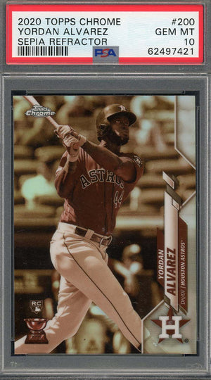 Yordan Alvarez 2020 Topps Chrome Sepia Refractor Rookie Card #200 Graded PSA 10-Powers Sports Memorabilia